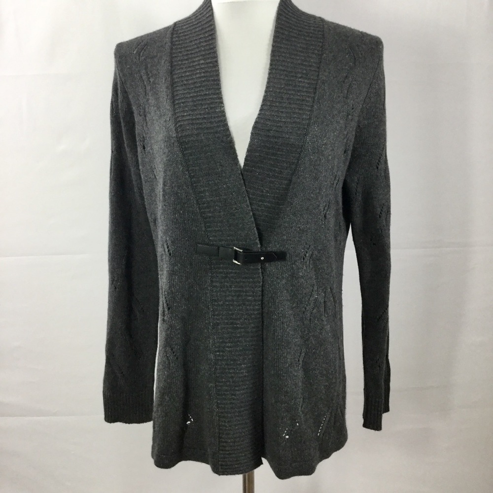 ELLIOTT Lauren Gray Silk and Cashmere Open Knit Cardigan Sweater Size S